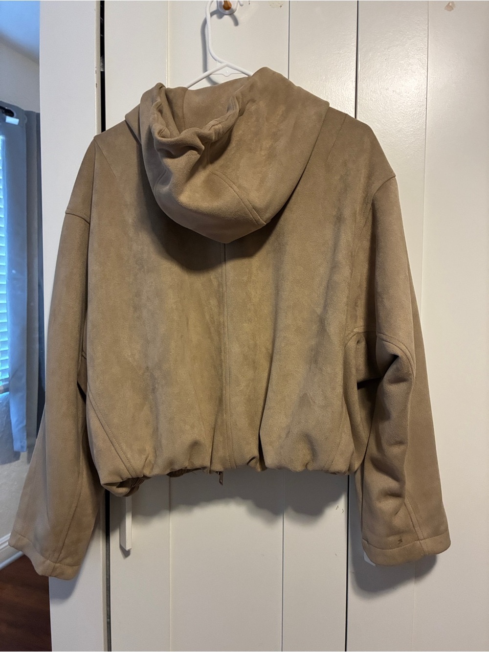 ZARA Khaki Taupe Suede Hooded Bomber Jacket - Picture 5 of 5